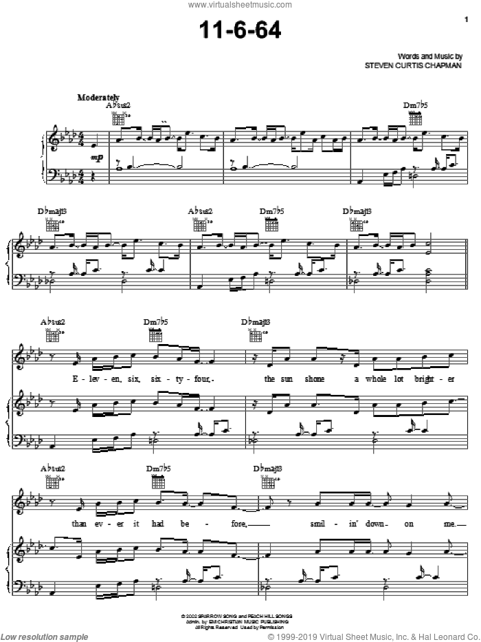 11-6-64 sheet music for voice, piano or guitar by Steven Curtis Chapman, intermediate skill level