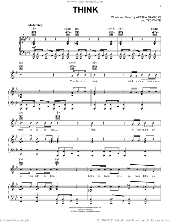 Think sheet music for voice, piano or guitar by Aretha Franklin, Jennifer Hudson and Ted White, intermediate skill level