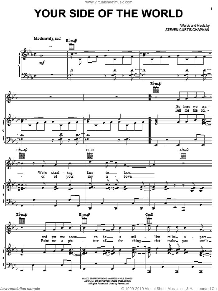 Your Side Of The World sheet music for voice, piano or guitar by Steven Curtis Chapman, intermediate skill level