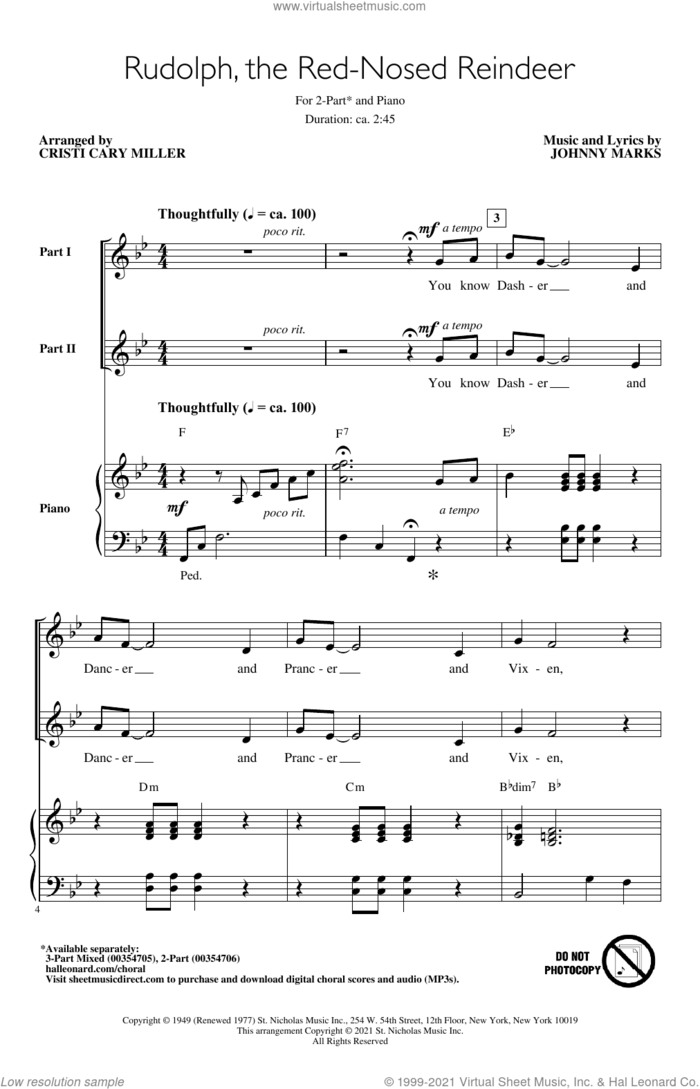Rudolph The Red-Nosed Reindeer (arr. Cristi Cary Miller) sheet music for choir (2-Part) by Johnny Marks and Cristi Cary Miller, intermediate duet