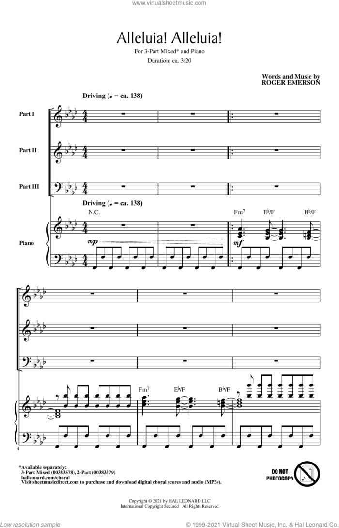 Alleluia! Alleluia! sheet music for choir (3-Part Mixed) by Roger Emerson, intermediate skill level