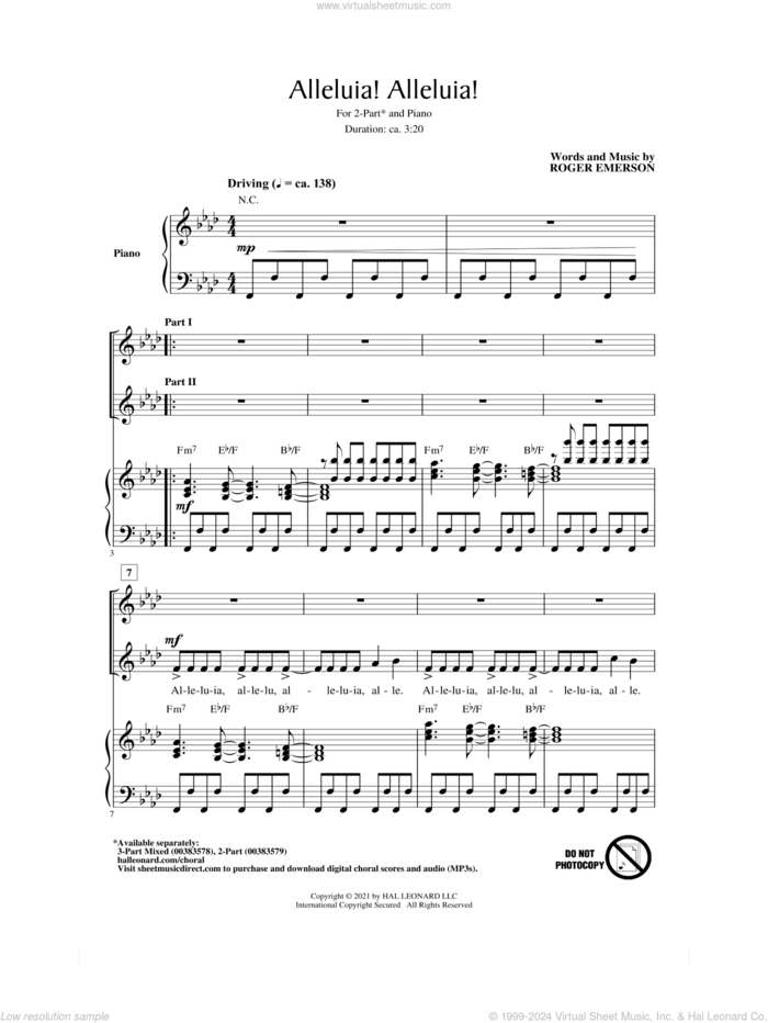 Alleluia! Alleluia! sheet music for choir (2-Part) by Roger Emerson, intermediate duet