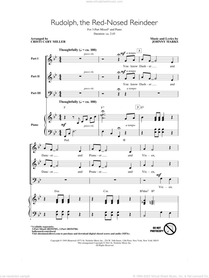 Rudolph The Red-Nosed Reindeer (arr. Cristi Cary Miller) sheet music for choir (3-Part Mixed) by Johnny Marks and Cristi Cary Miller, intermediate skill level