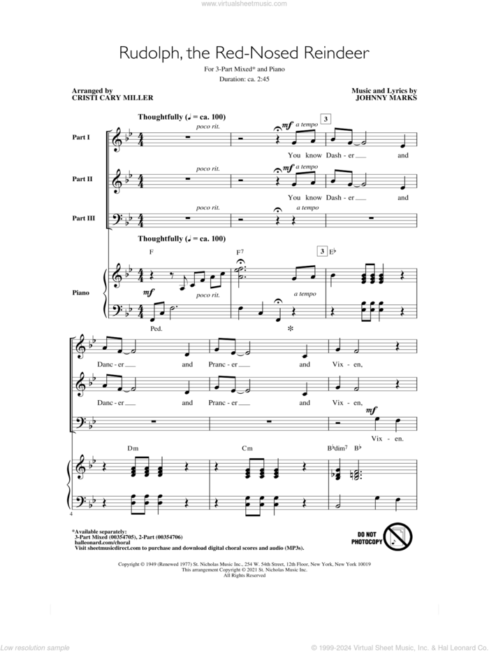 Rudolph The Red-Nosed Reindeer (arr. Cristi Cary Miller) sheet music for choir (3-Part Mixed) by Johnny Marks and Cristi Cary Miller, intermediate skill level