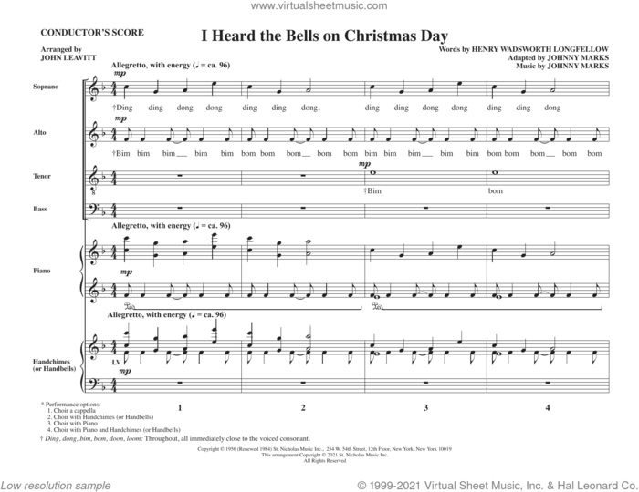 I Heard the Bells on Christmas Day (arr. John Leavitt) (COMPLETE) sheet music for orchestra/band by John Leavitt, Henry Wadsworth Longfellow and Johnny Marks, intermediate skill level