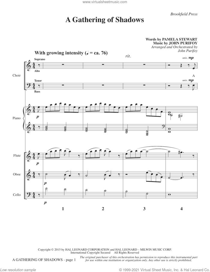 A Gathering of Shadows (COMPLETE) sheet music for orchestra/band by Pamela Stewart & John Purifoy, John Purifoy and Pamela Stewart, intermediate skill level