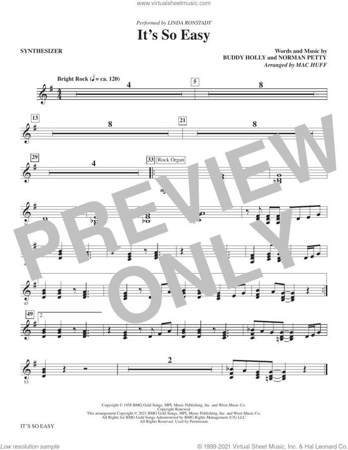 It's So Easy (arr. Mac Huff) (complete set of parts) sheet music for orchestra/band by Mac Huff, Buddy Holly, Linda Ronstadt, Norman Petty and The Crickets, intermediate skill level