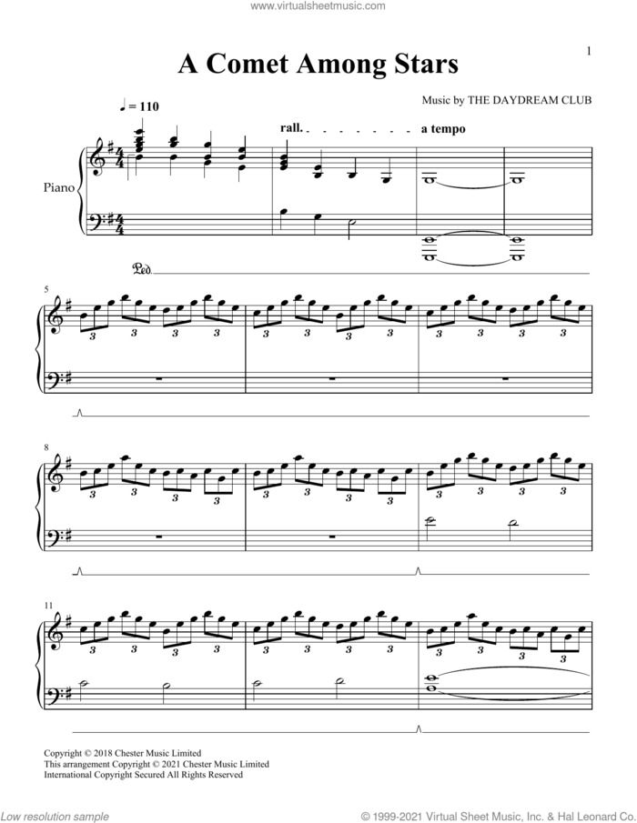 A Comet Among Stars sheet music for piano solo by The Daydream Club, classical score, intermediate skill level