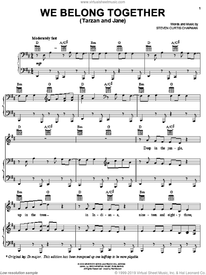 We Belong Together (Tarzan And Jane) sheet music for voice, piano or guitar by Steven Curtis Chapman, intermediate skill level