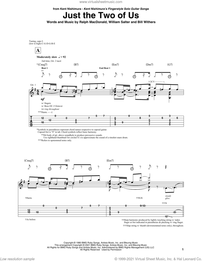 Just The Two Of Us (arr. Kent Nishimura) sheet music for guitar solo by Grover Washington Jr. with Bill Withers, Kent Nishimura, Bill Withers, Ralph MacDonald and William Salter, intermediate skill level