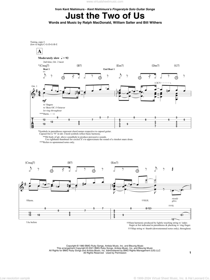 Just The Two Of Us (arr. Kent Nishimura) sheet music for guitar solo by Grover Washington Jr. with Bill Withers, Kent Nishimura, Bill Withers, Ralph MacDonald and William Salter, intermediate skill level