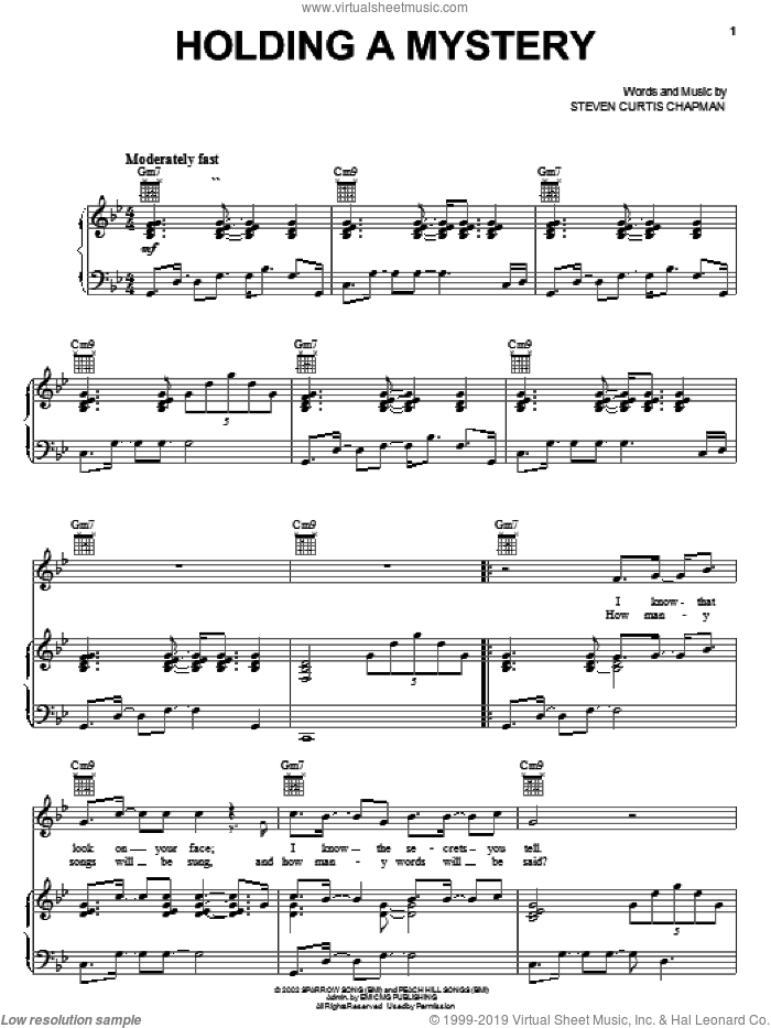 Holding A Mystery sheet music for voice, piano or guitar by Steven Curtis Chapman, wedding score, intermediate skill level