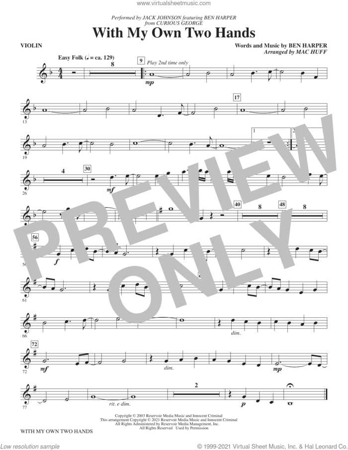 With My Own Two Hands (from Curious George) (arr. Mac Huff) (complete set of parts) sheet music for orchestra/band by Mac Huff, Ben Harper and Jack Johnson feat. Ben Harper, intermediate skill level