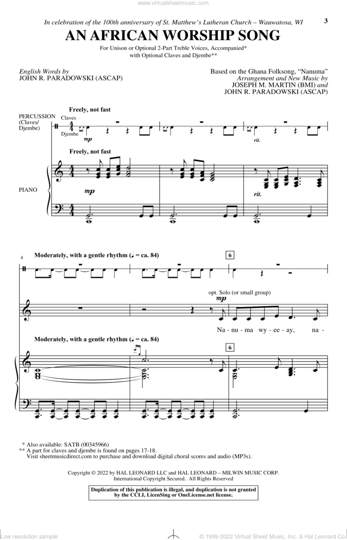 An African Worship Song sheet music for choir (2-Part) by Joseph M. Martin and John R. Paradowski, Joseph M. Martin, Ghana Folksong and John R. Paradowski, intermediate duet