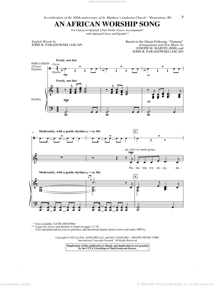 An African Worship Song sheet music for choir (2-Part) by Joseph M. Martin and John R. Paradowski, Joseph M. Martin, Ghana Folksong and John R. Paradowski, intermediate duet