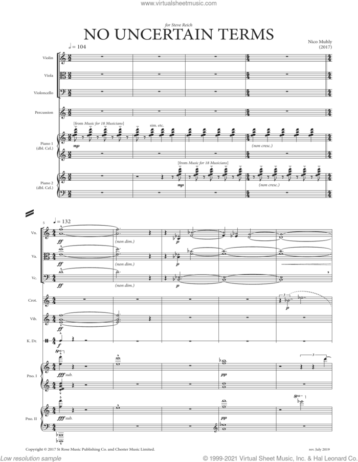 No Uncertain Terms sheet music for mixed ensemble (score) by Nico Muhly, classical score, intermediate skill level
