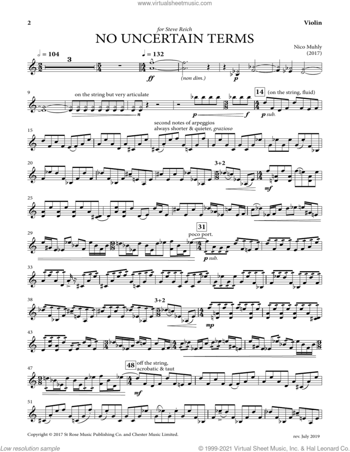 No Uncertain Terms sheet music for mixed ensemble (parts) by Nico Muhly, classical score, intermediate skill level