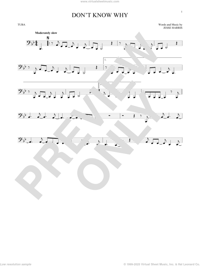 Don't Know Why sheet music for Tuba Solo (tuba) by Norah Jones and Jesse Harris, intermediate skill level