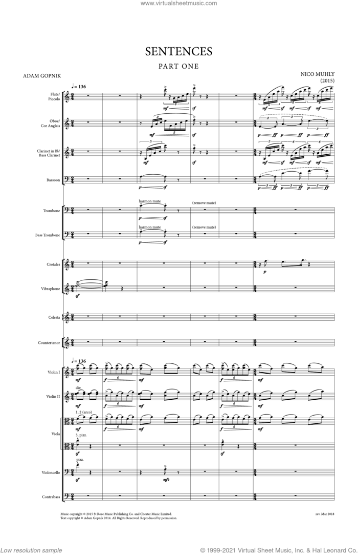 Sentences sheet music for orchestra (score) by Nico Muhly, classical score, intermediate skill level