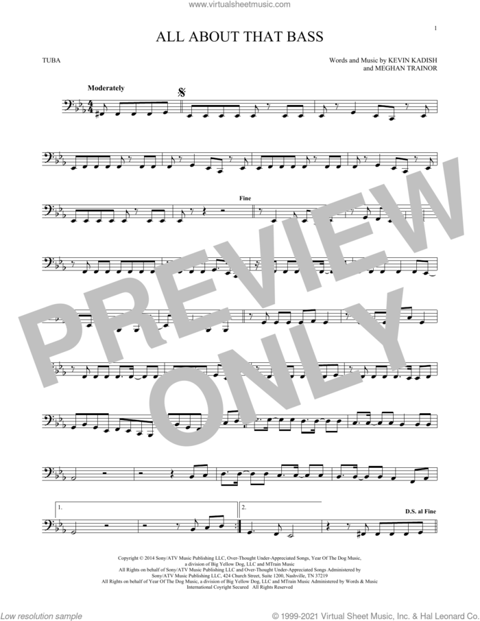 All About That Bass sheet music for Tuba Solo (tuba) by Meghan Trainor and Kevin Kadish, intermediate skill level