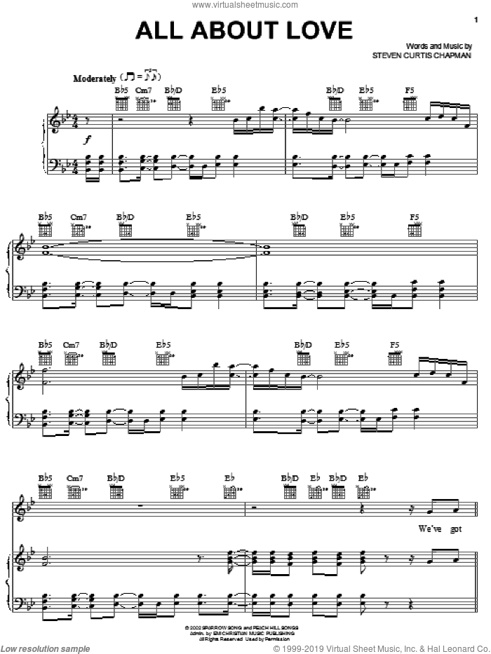 All About Love sheet music for voice, piano or guitar by Steven Curtis Chapman, intermediate skill level