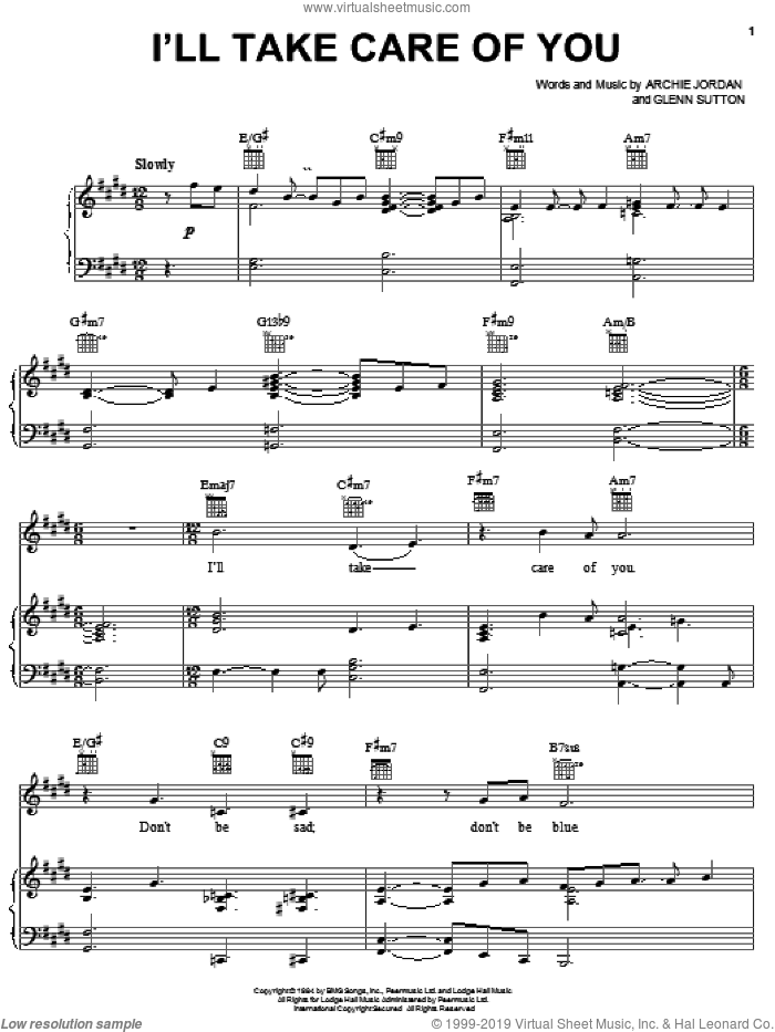 I'll Take Care Of You sheet music for voice, piano or guitar by Steven Curtis Chapman, Archie Jordan and Glenn Sutton, intermediate skill level
