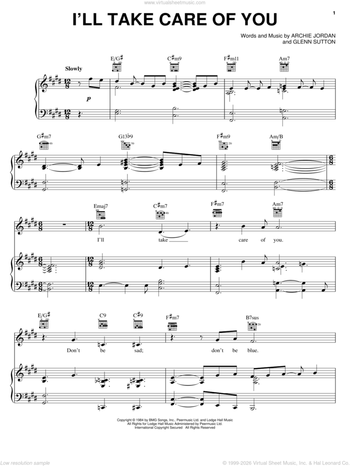 I'll Take Care Of You sheet music for voice, piano or guitar by Steven Curtis Chapman, Archie Jordan and Glenn Sutton, intermediate skill level
