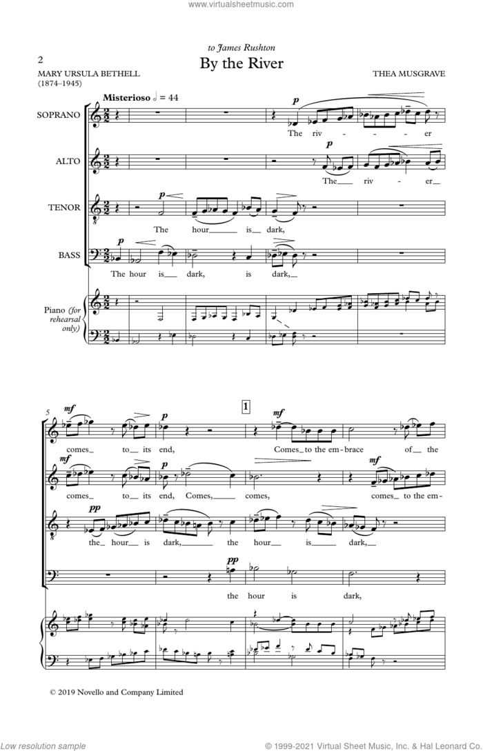 By The River sheet music for choir (SATB: soprano, alto, tenor, bass) by Thea Musgrave, intermediate skill level
