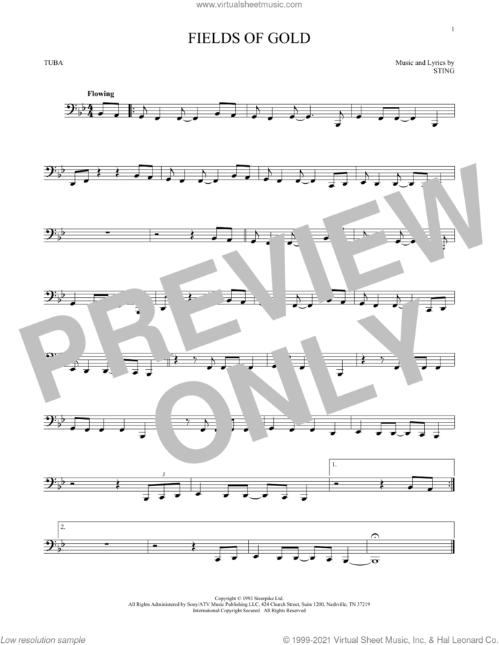Fields Of Gold sheet music for Tuba Solo (tuba) by Sting, intermediate skill level