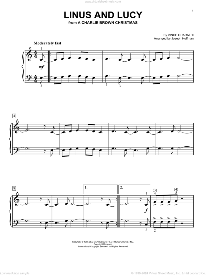 Linus And Lucy (arr. Joseph Hoffman) sheet music for piano solo by Vince Guaraldi and Joseph Hoffman, easy skill level