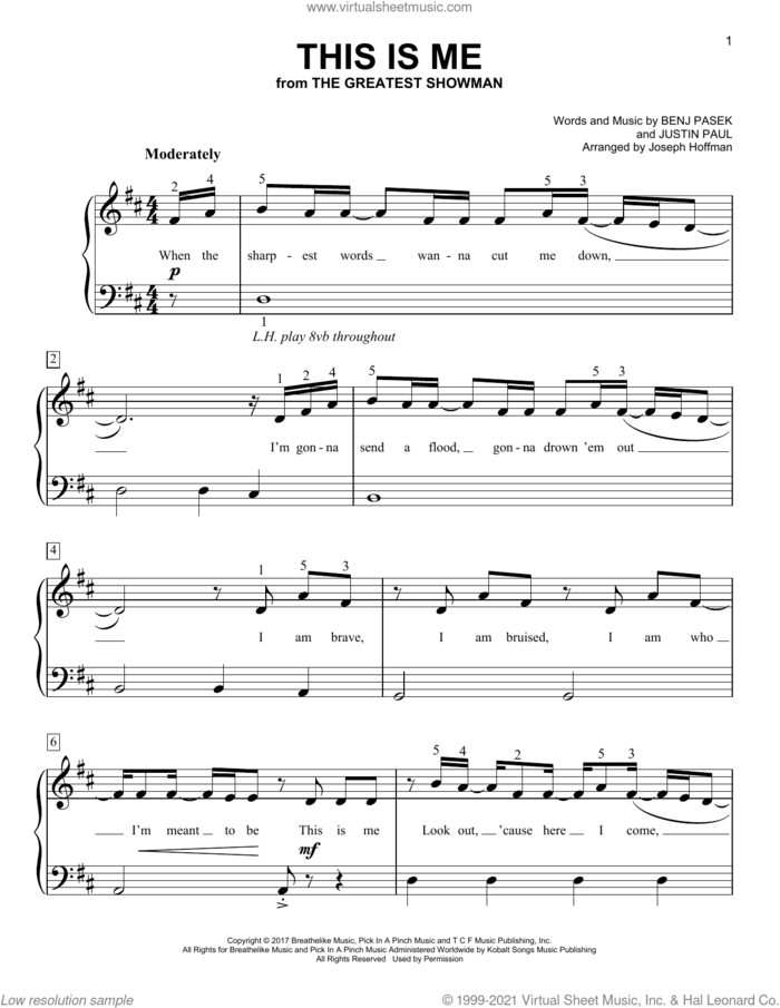 This Is Me (from The Greatest Showman) (arr. Joseph Hoffman) sheet music for piano solo by Pasek & Paul, Joseph Hoffman, Benj Pasek and Justin Paul, easy skill level