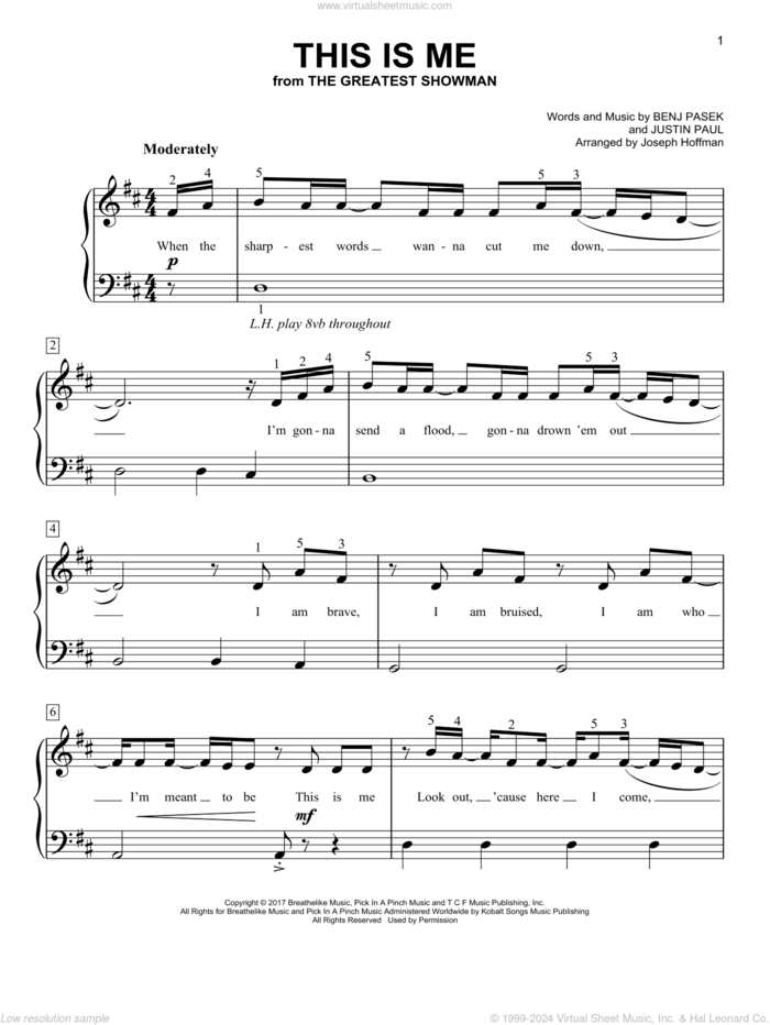 This Is Me (from The Greatest Showman) (arr. Joseph Hoffman) sheet music for piano solo by Pasek & Paul, Joseph Hoffman, Benj Pasek and Justin Paul, easy skill level