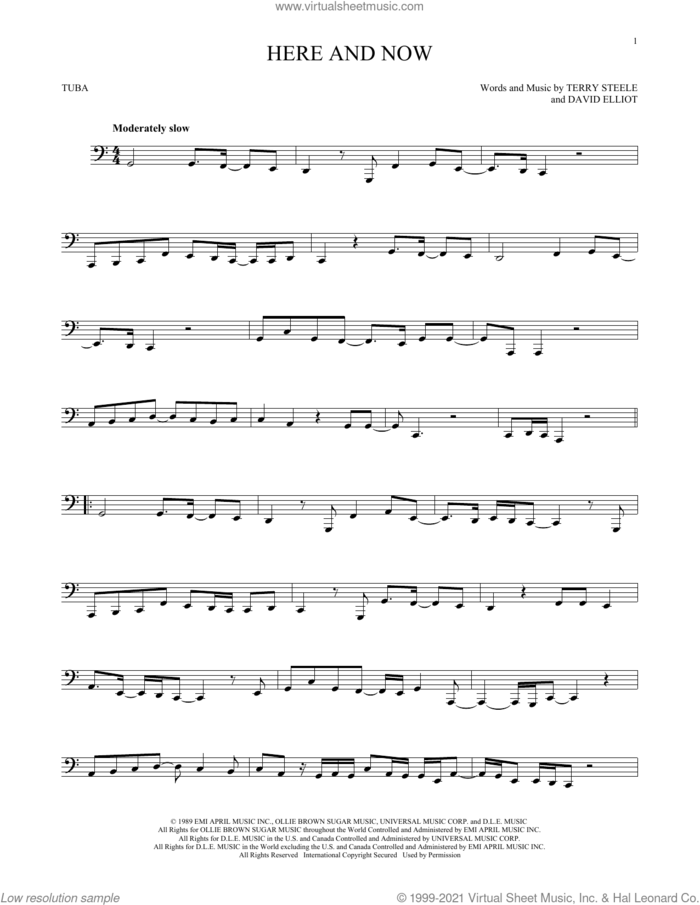 Here And Now sheet music for Tuba Solo (tuba) by Luther Vandross, David Elliot and Terry Steele, wedding score, intermediate skill level