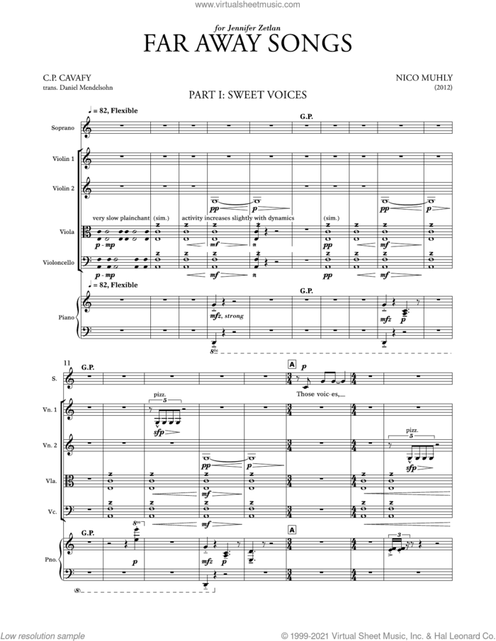 Far Away Songs sheet music for mixed ensemble (score ands) by Nico Muhly and C.P. Cavafy, classical score, intermediate skill level