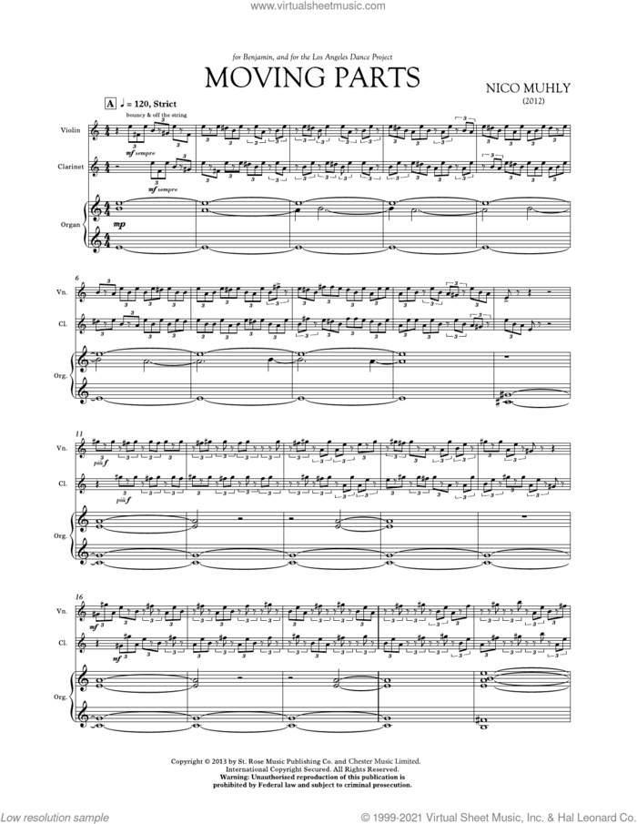 Moving Parts sheet music for mixed ensemble (score ands) by Nico Muhly, classical score, intermediate skill level