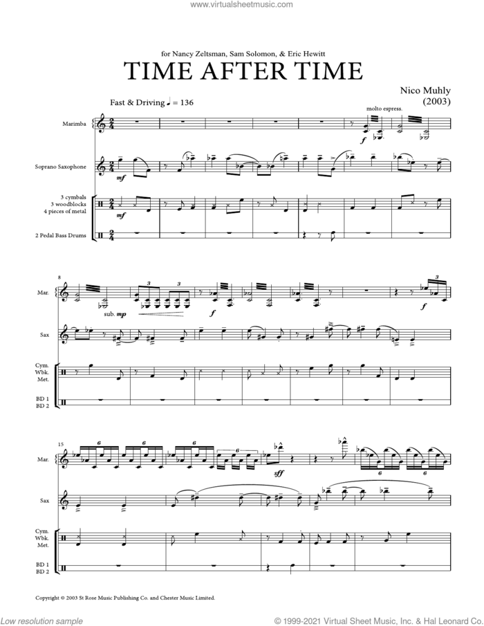 Time After Time sheet music for mixed ensemble (score ands) by Nico Muhly, classical score, intermediate skill level