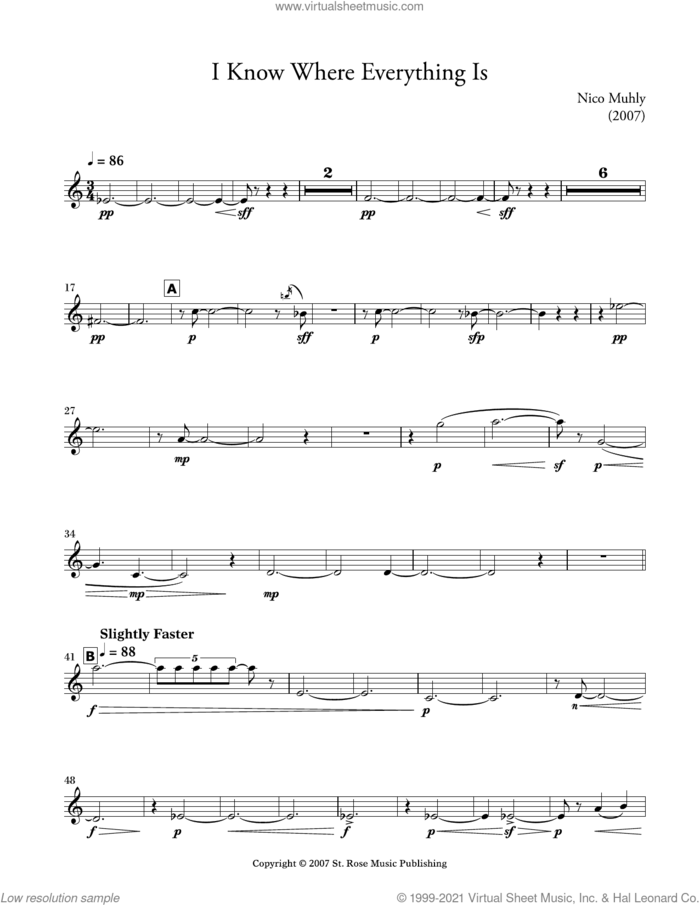 I Know Where Everything Is sheet music for mixed ensemble (parts) by Nico Muhly, classical score, intermediate skill level