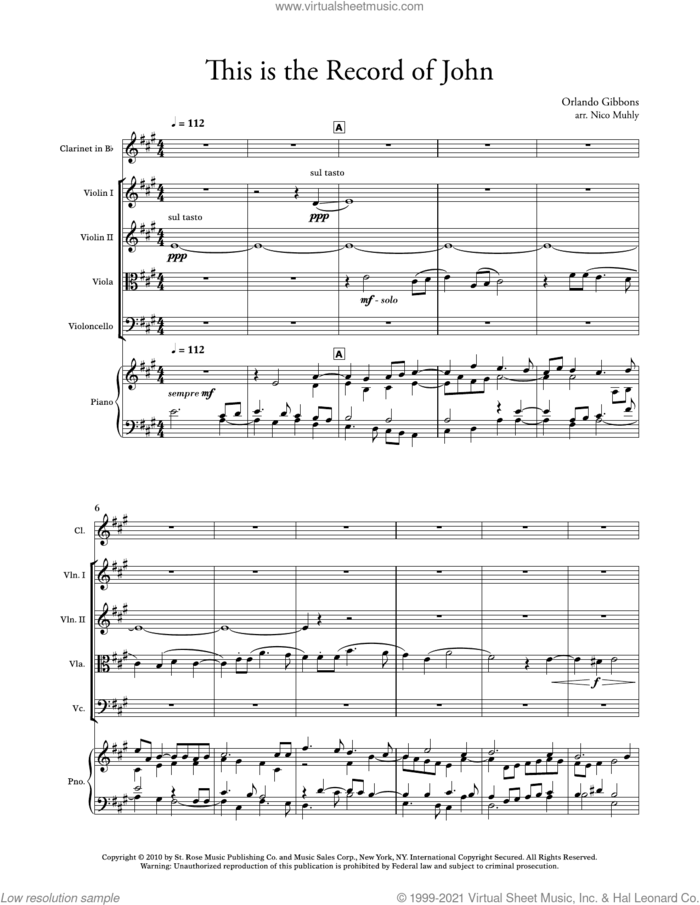 Gibbons Suite sheet music for mixed ensemble (score ands) by Nico Muhly, classical score, intermediate skill level