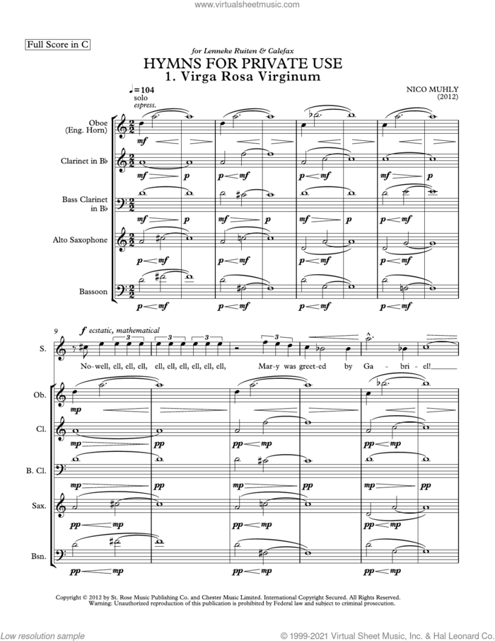 Hymns for Private Use sheet music for mixed ensemble (score ands) by Nico Muhly, classical score, intermediate skill level