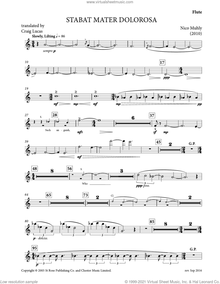 Stabat Mater Dolorosa sheet music for mixed ensemble (parts) by Nico Muhly, classical score, intermediate skill level