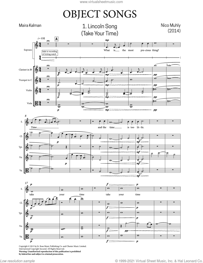 Object Songs sheet music for mixed ensemble (score ands) by Nico Muhly, classical score, intermediate skill level