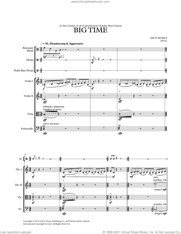 Big Time sheet music for mixed ensemble (score) by Nico Muhly, classical score, intermediate skill level