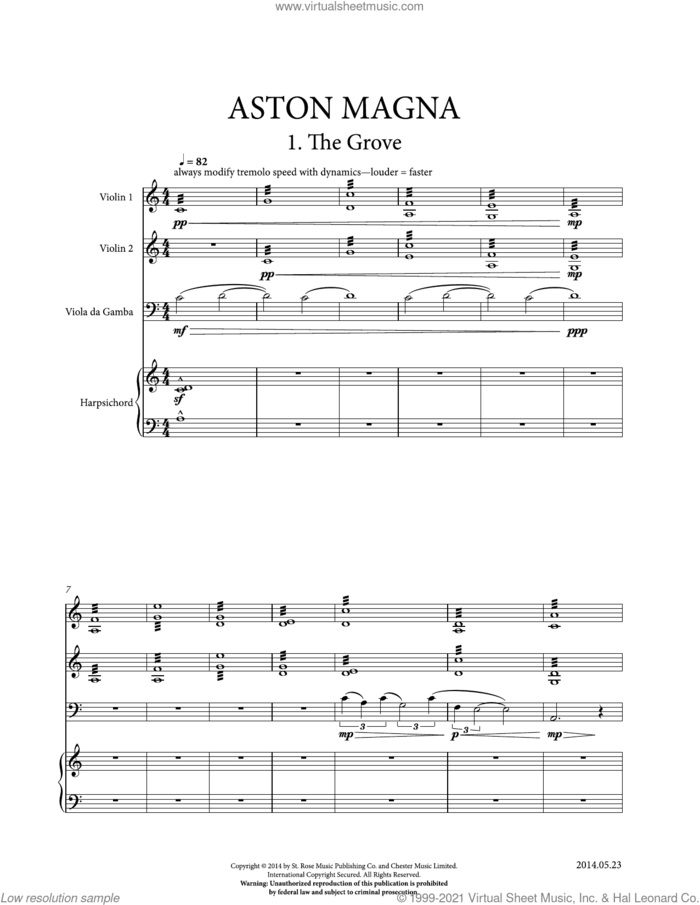 Aston Magna sheet music for mixed ensemble (score ands) by Nico Muhly, classical score, intermediate skill level