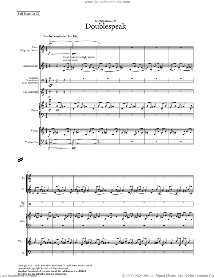 Doublespeak sheet music for mixed ensemble (score ands) by Nico Muhly, classical score, intermediate skill level