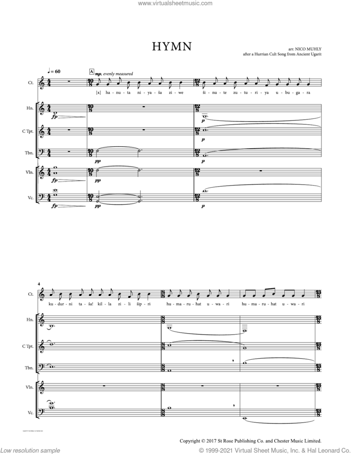 Hymn sheet music for mixed ensemble (score) by Nico Muhly, classical score, intermediate skill level