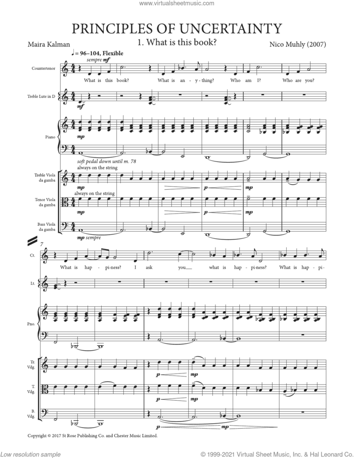 Principles Of Uncertainty sheet music for mixed ensemble (score) by Nico Muhly, classical score, intermediate skill level