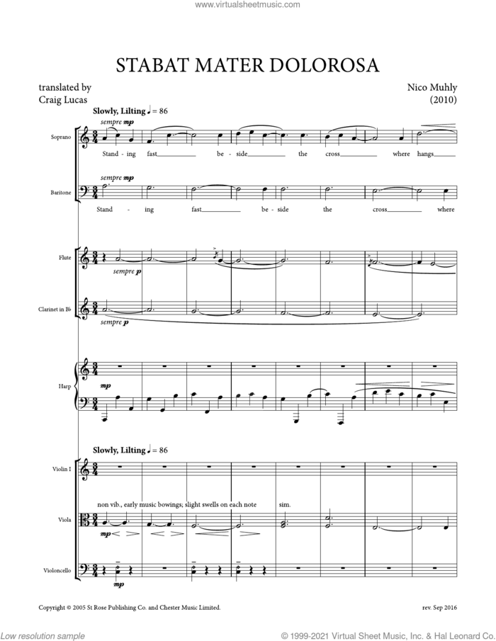 Stabat Mater Dolorosa sheet music for mixed ensemble (score) by Nico Muhly, classical score, intermediate skill level