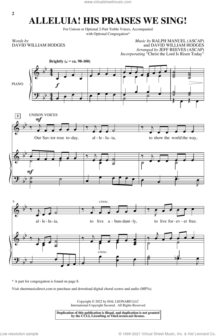 Alleluia! His Praises We Sing! (arr. Jeff Reeves) sheet music for choir by Ralph Manuel and David William Hodges, Jeff Reeves, Charles Wesley, David William Hodges, Lyra Davidica and Ralph Manuel, intermediate skill level