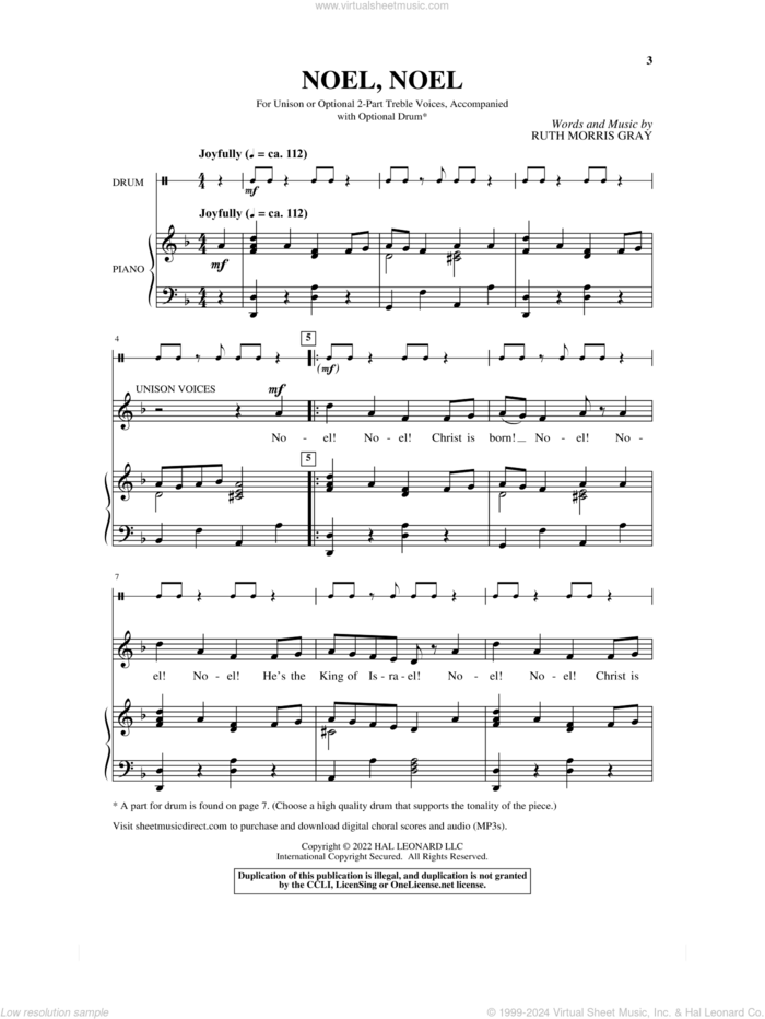 Noel, Noel sheet music for choir (Unison) by Ruth Morris Gray and Miscellaneous, intermediate skill level