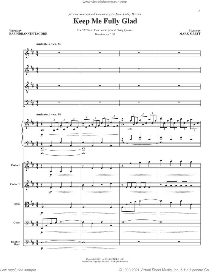 Keep Me Fully Glad (COMPLETE) sheet music for orchestra/band by Rabindranath Tagore and Mark Sirett, intermediate skill level